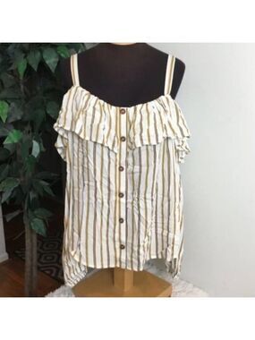 Maurices Striped Ruffle Button-Front Off-Shoulder Top NWT Size Small